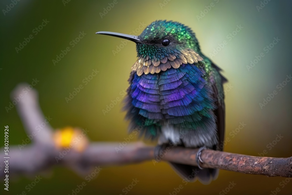 A hummingbird, one of the tiniest birds on Earth, perches proudly in Costa Rica to display its vibra