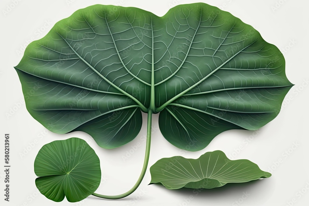 The lotus leaf is an illustration on a white background. Tropical leaf illustration in isolation. Na