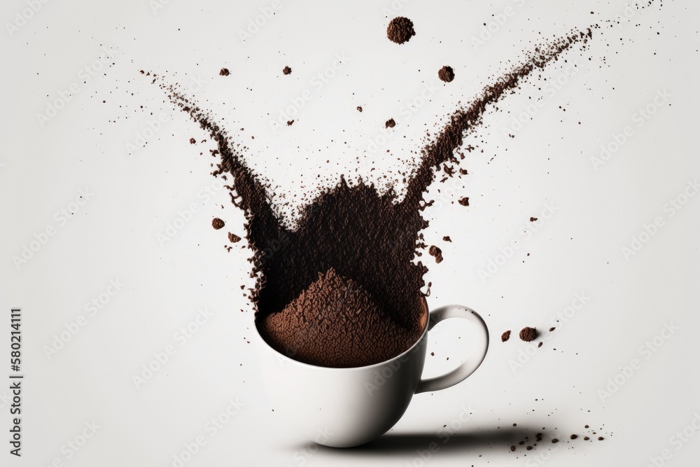 White background with a cup containing used coffee grounds for predicting the future. Generative AI