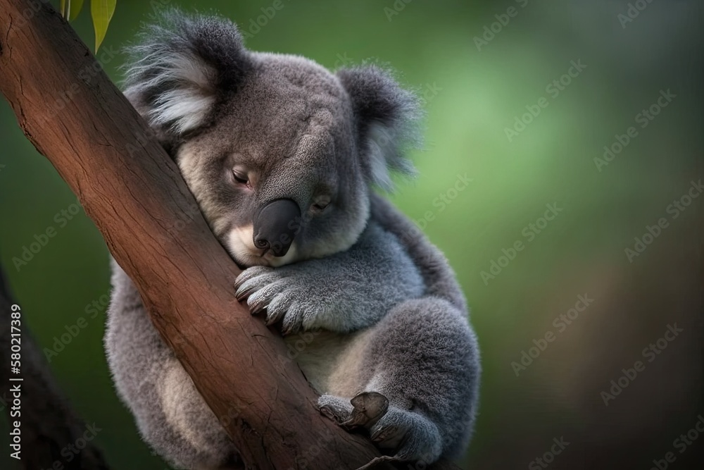 A koala in Australia resting on a branch. Generative AI