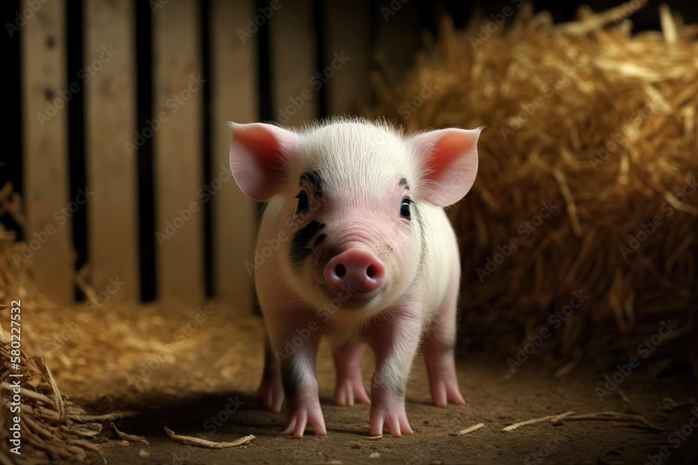 The farm has some cute little pigs. A picture of a pig. Generative AI