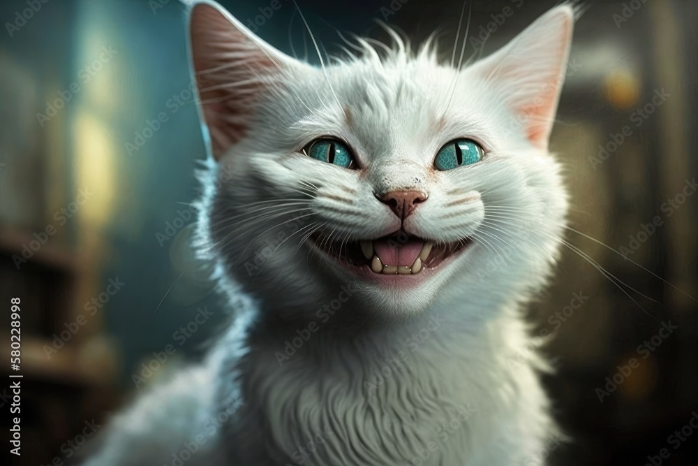 White cat with a smile. Generative AI