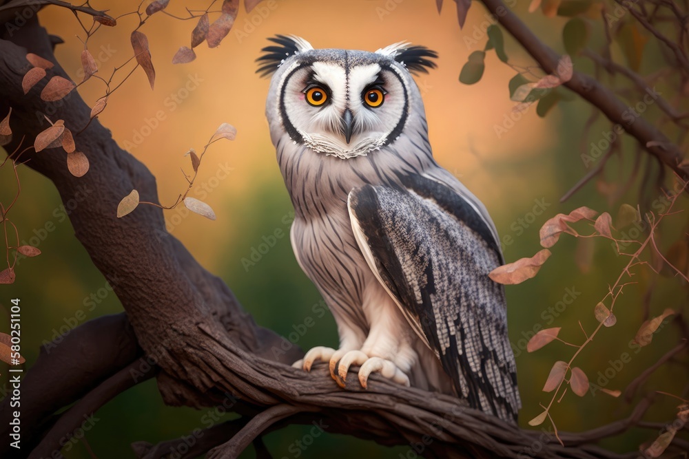 On a safari in South Africa, a white faced owl. Generative AI