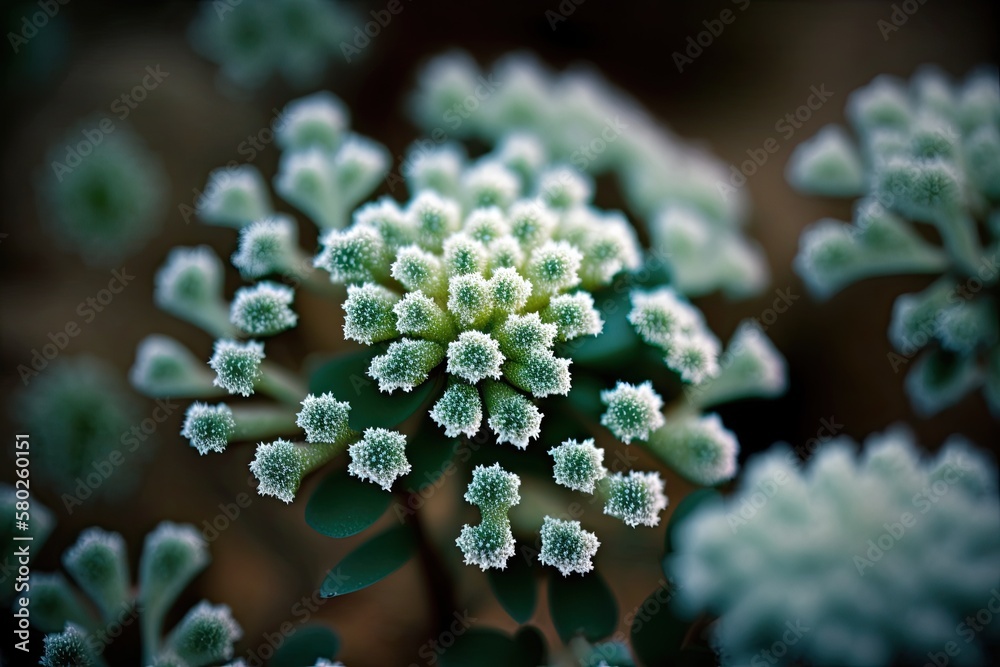 Snowflakes on a green bush. Generative AI