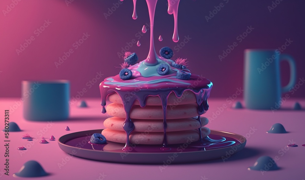  a cake with pink icing and blue berries on top of it with a pink drip of icing on top of it and a b