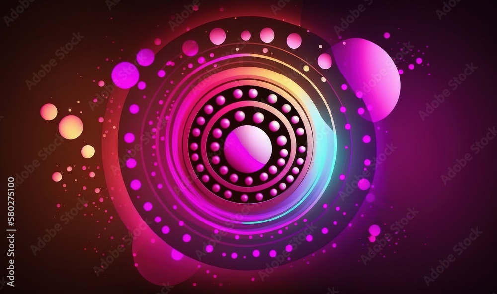  a colorful abstract background with circles and dots on a black background with a pink and purple c