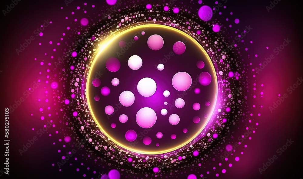  a purple background with a circle of circles and a yellow circle on the center of the circle is a l