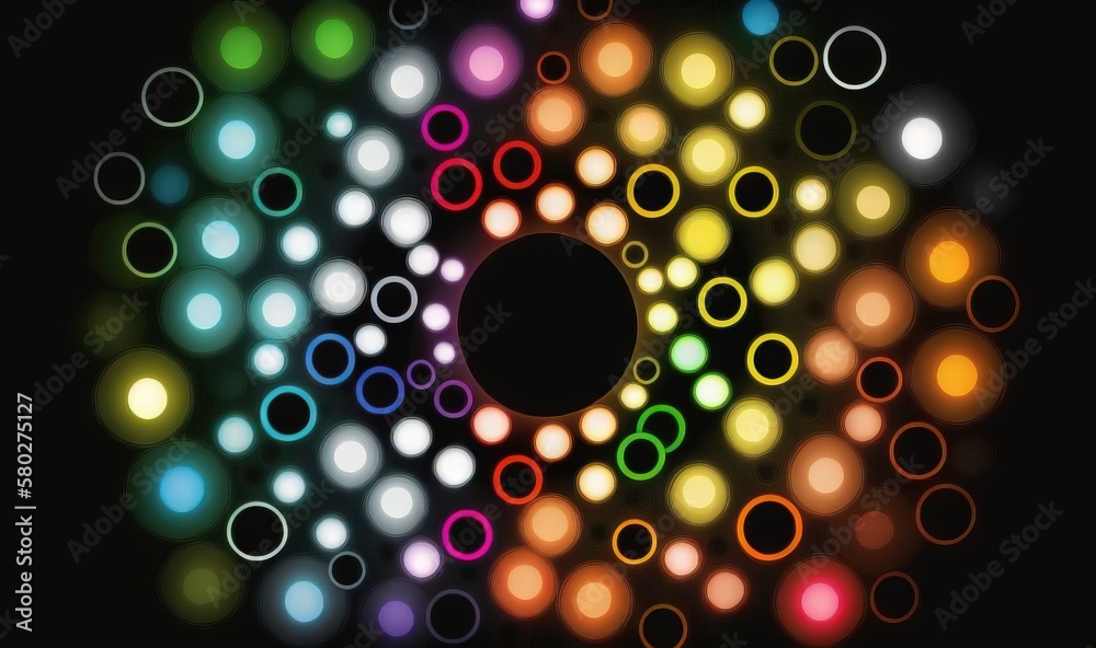  a colorful circle of circles on a black background with a black circle in the middle of the circle 