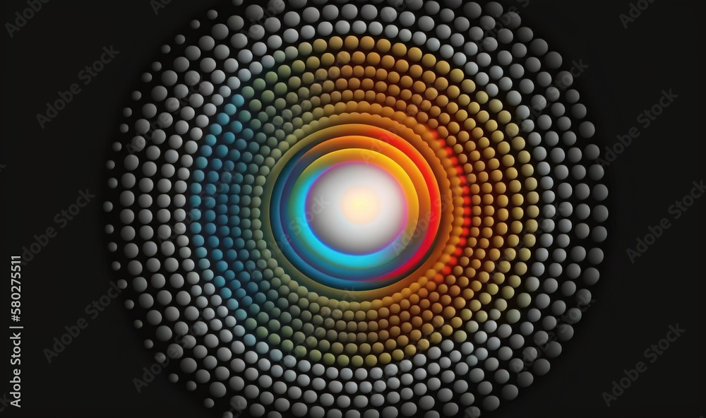  a colorful circle with a white center surrounded by smaller circles of different colors and sizes o