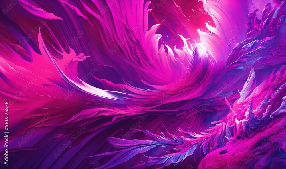  an abstract painting of purple and pink colors with a large wave coming out of the center of the im