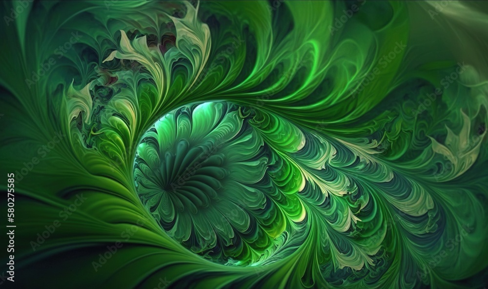  a computer generated image of a green and white swirly pattern on a black background, with a green 