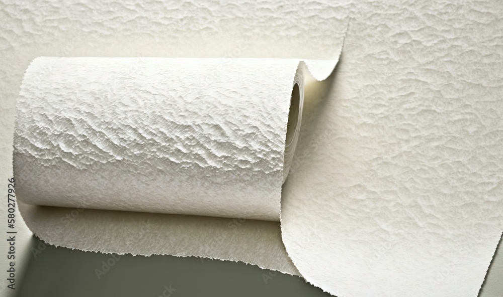  a roll of white toilet paper sitting on top of a counter next to a roll of toilet paper on the wall