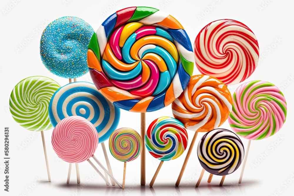 lollipops of candy on a white background. Generative AI