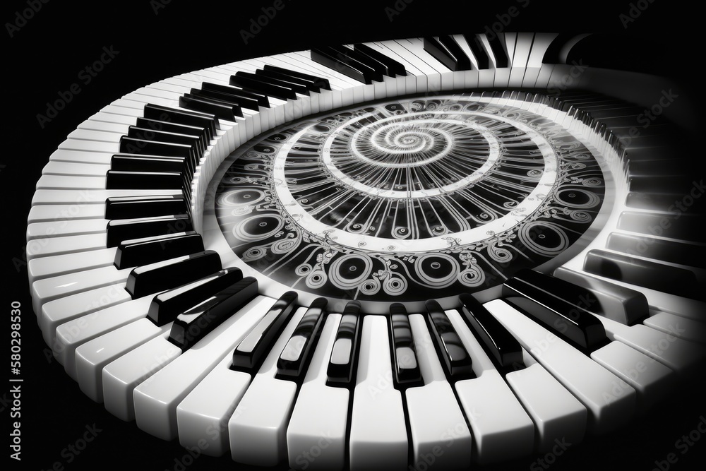 Black and white musical keys on a piano extreme, musical idea. Generative AI