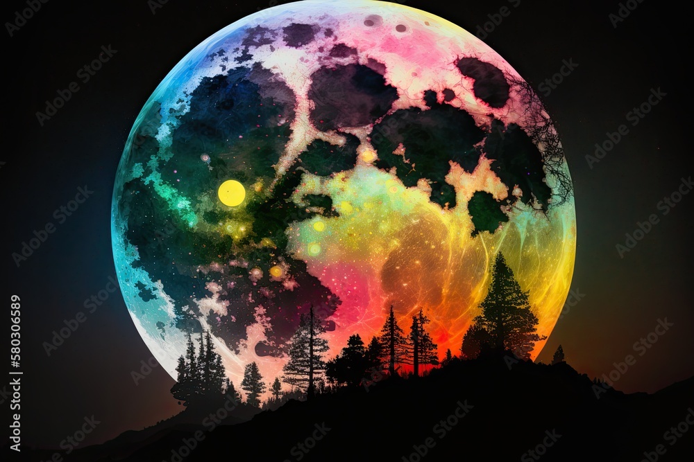 Colorful Full Moon. Generative AI