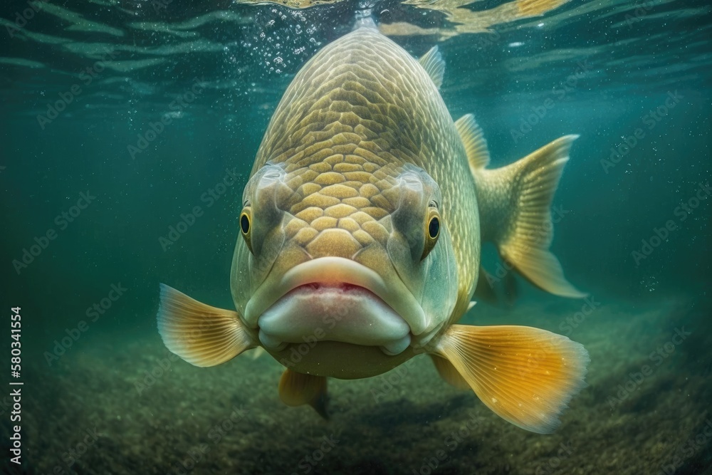 underwater view of a carp fish in close up. Generative AI