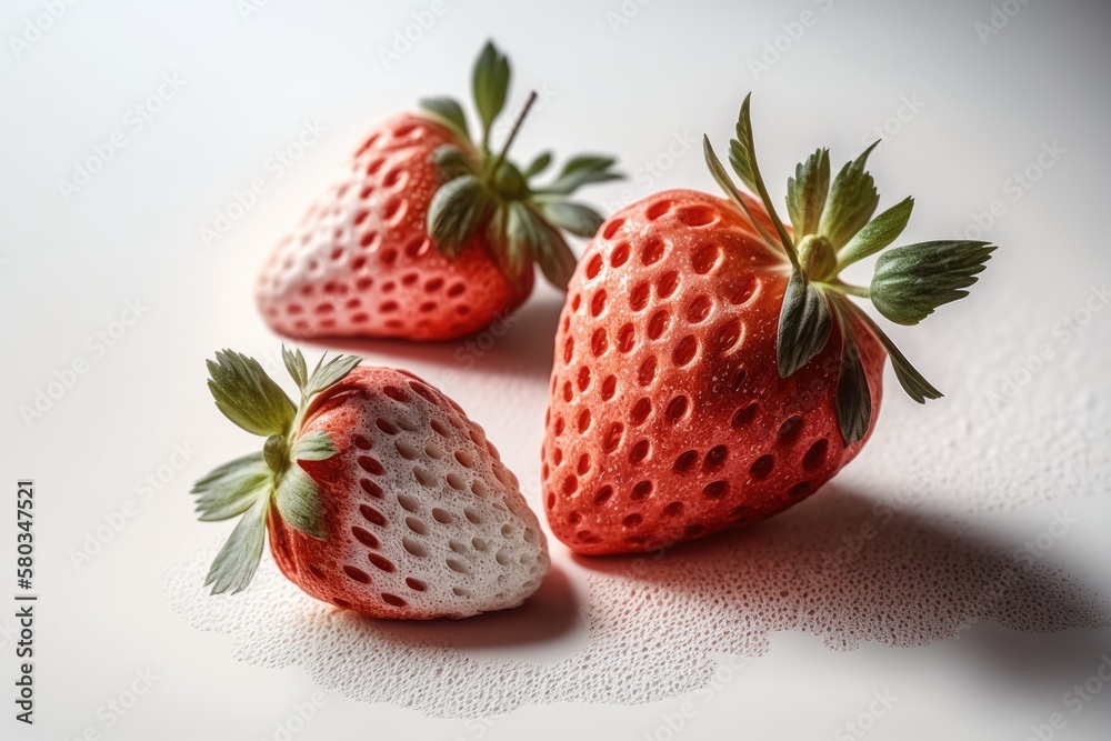 strawberries against a white backdrop with texture. a side view. Generative AI