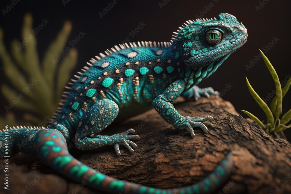 Malachite lizard salamander figurine with a white backdrop. Generative AI