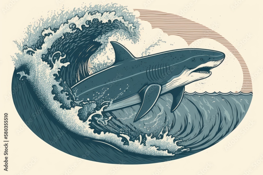 Icon for going shark surfing. Generative AI