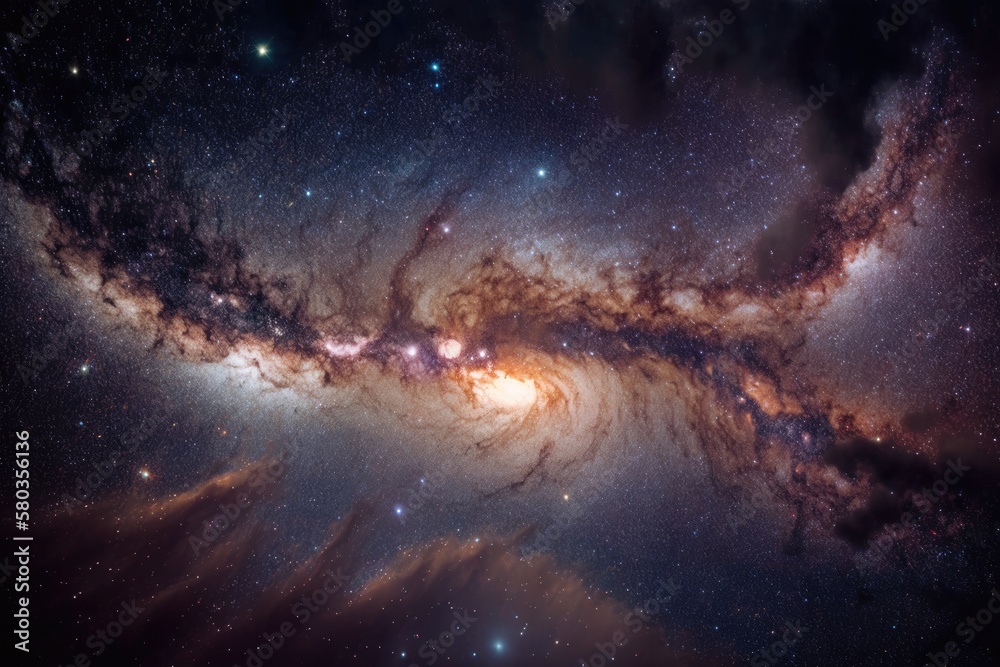 image of the Milky Way galaxy in close up, including stars and cosmic dust. Generative AI