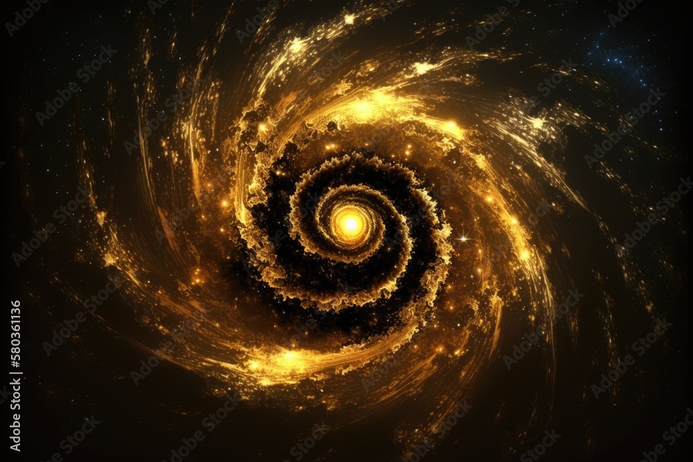 gold galaxy doodle image of an interstellar star. Generative AI