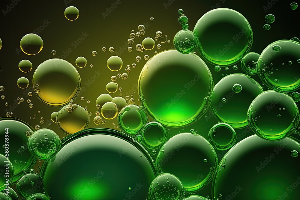 bubbles on a green abstract backdrop. Generative AI