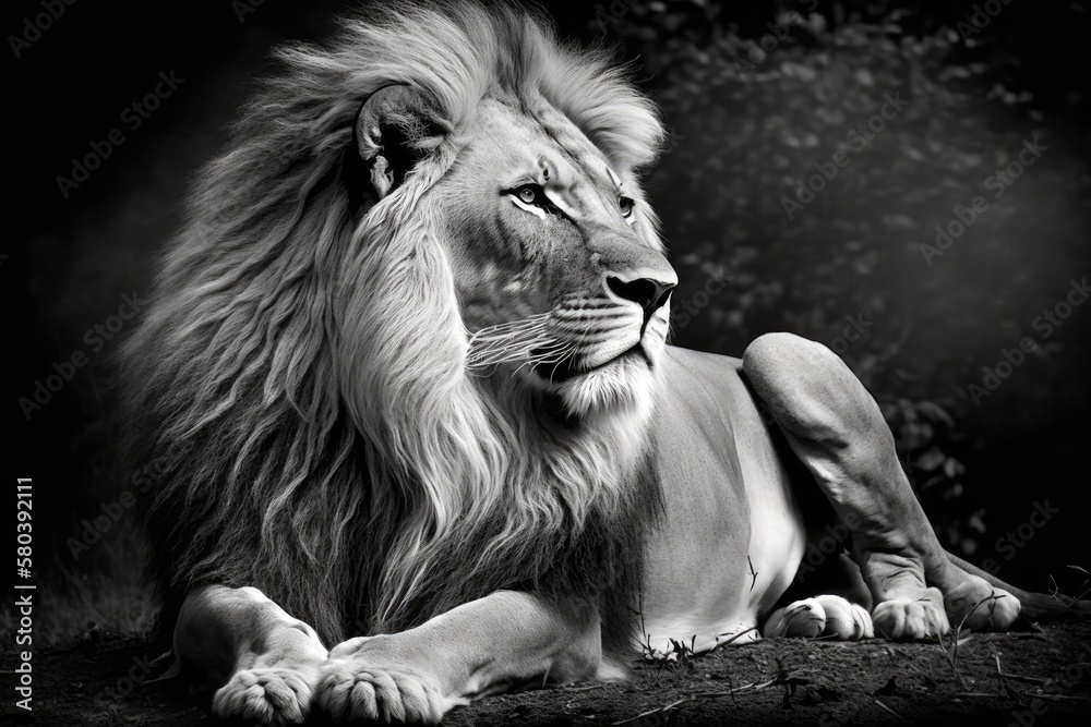 Black and white Lion, King. Generative AI