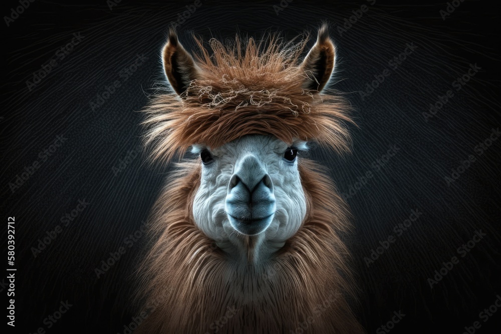 Alpaca Funny Portrait Animal Wild. Generative AI