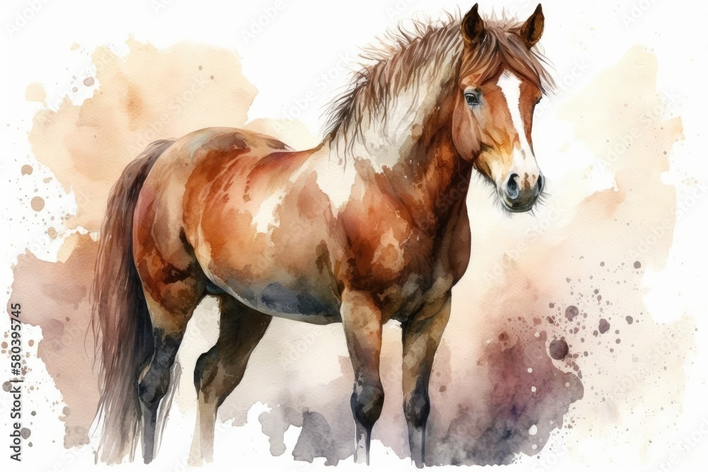 Watercolor sketch of a horse. Cute illustration. Farm animal. Generative AI