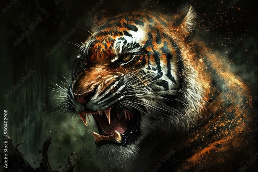 tiger nature angry portrait animal mammal. Generative AI