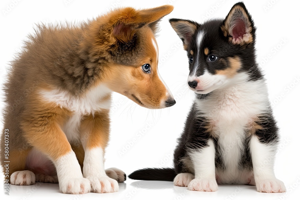 The Smooth Collie puppy and the LaPerm kitten were playing and rubbing against each other. Both are 