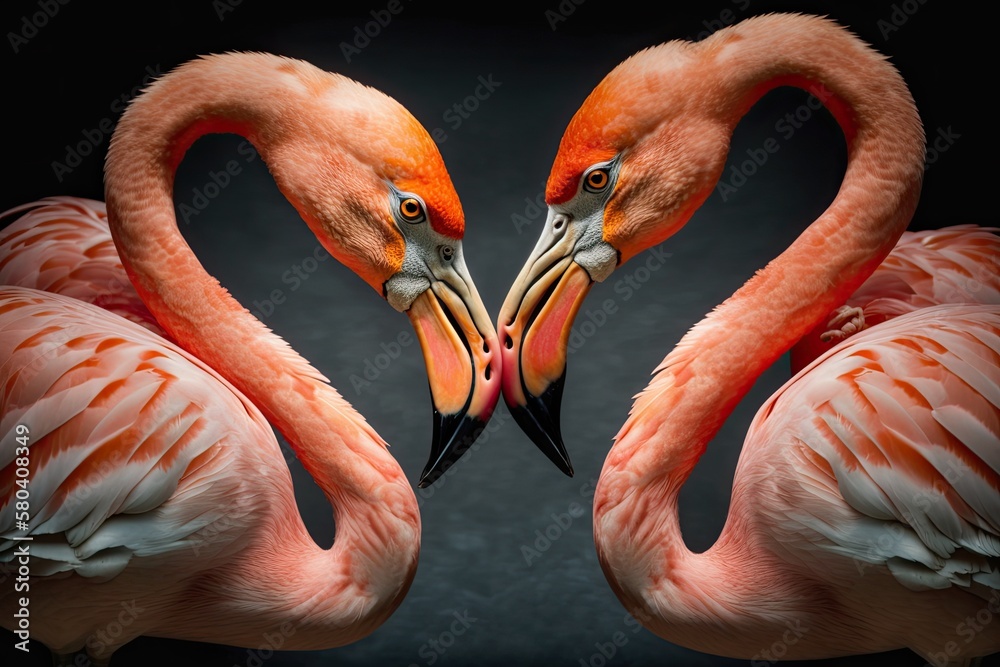 The Valentine Kiss A pair of flamingos kissing in the shape of a heart. Generative AI