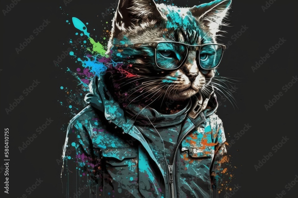 The cats got style. wearing coat, wearing sunglasses, funny, fashion, picture as wallpaper, poster,