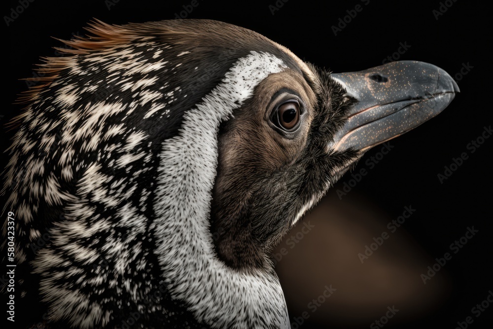 Portrait in a profile of an African Penguin (Spheniscus drowning). Generative AI