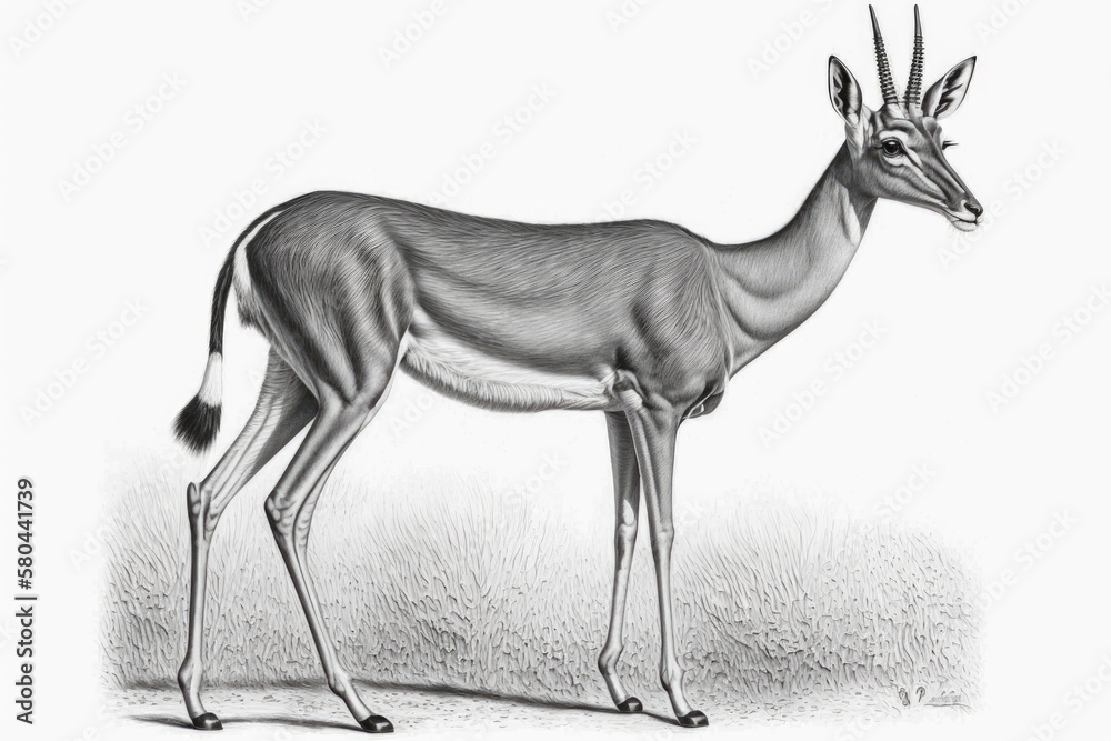 Gerenuk, giraffe gazelle (Litocranius walleri), African antelope, realistic drawing, illustration fo