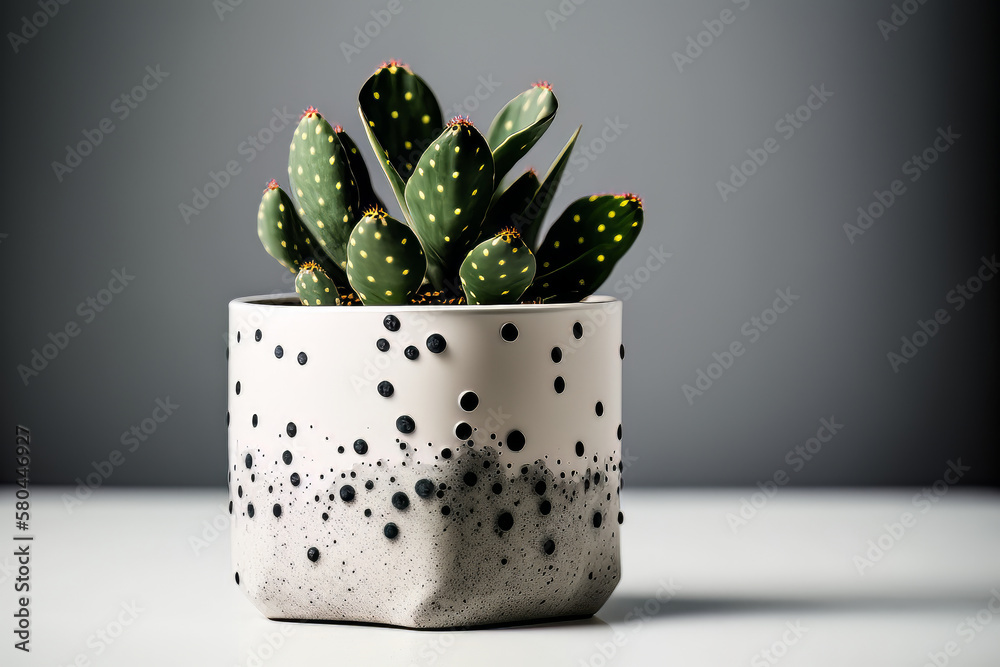 small cacti with a beige wall minimalist background. Illustration AI Generative