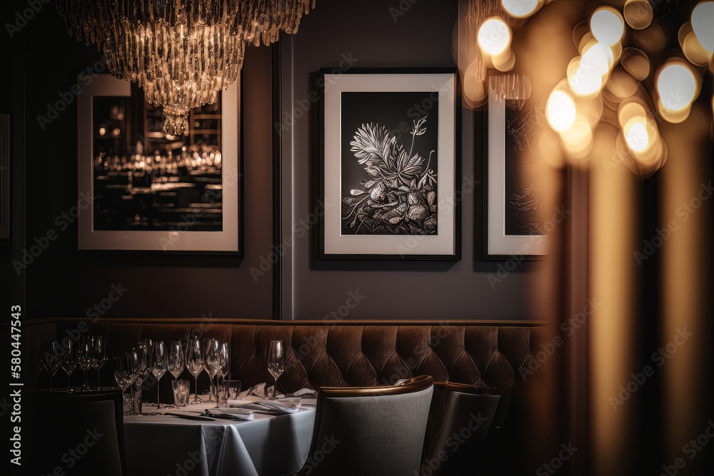 luxury restaurant interior. Illustration AI Generative