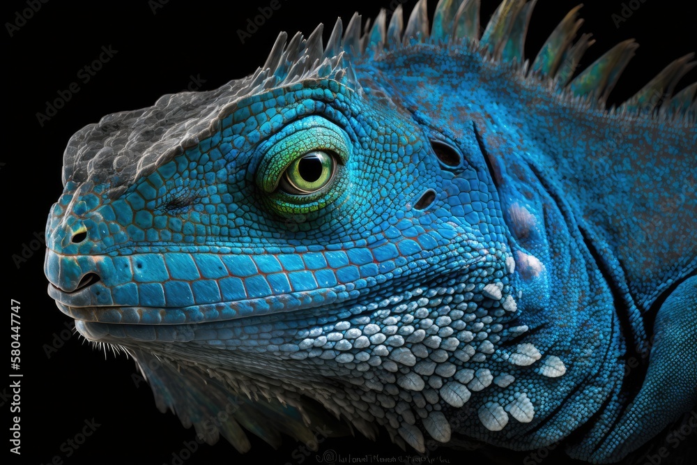 Blue Iguana close up head with black background, Blue Iguana Grand Cayman Blue Iguanas, Cyclura Lewi