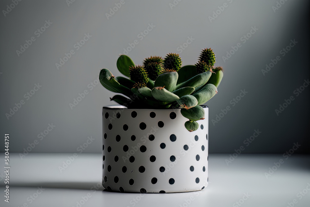 small cacti with a beige wall minimalist background. Illustration AI Generative