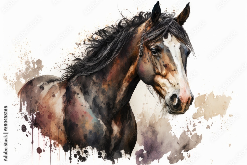 Illustration of a horse from a farm. horse in watercolors. Generative AI