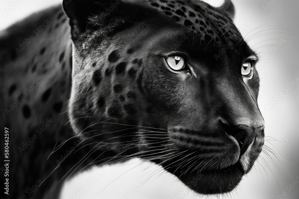 Close up picture of a black panther with a white background. Generative AI