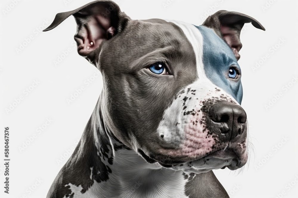 Blue American Staffordshire terrier on white background. Generative AI