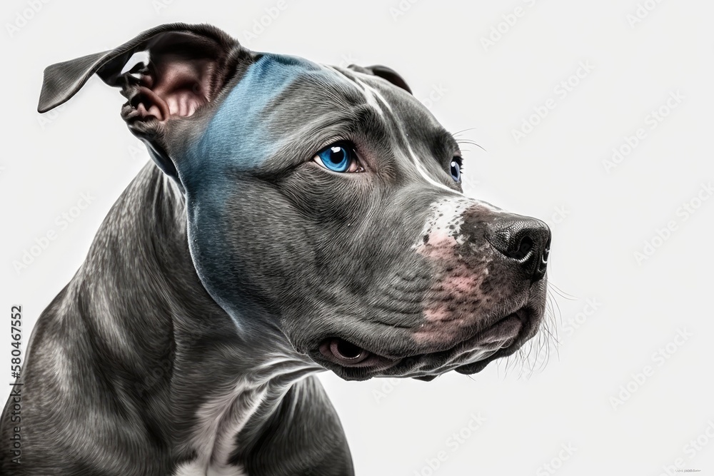 Blue American Staffordshire terrier on white background. Generative AI