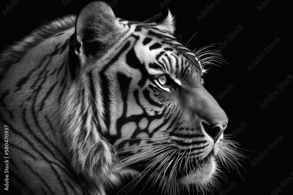 black and white head of a wild tiger. Generative AI