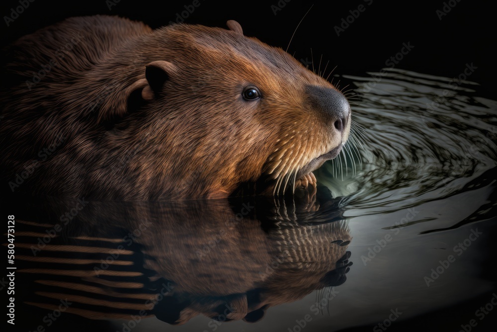 A portrait of a North American beaver taken up close in Quebec, Canada. Generative AI