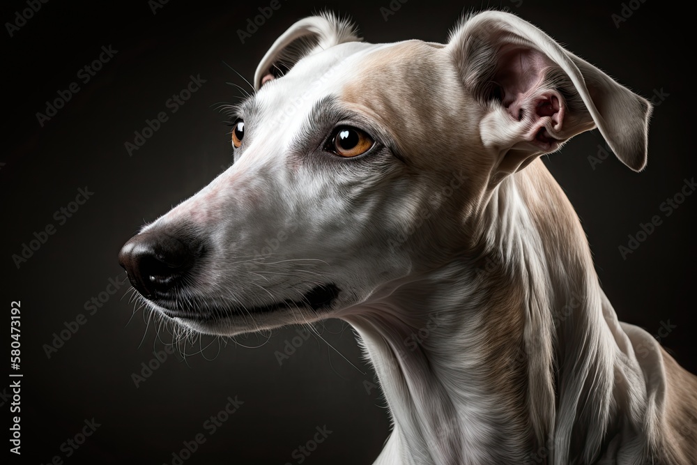 A portrait of a beautiful whippet dog taken in a studio. Generative AI