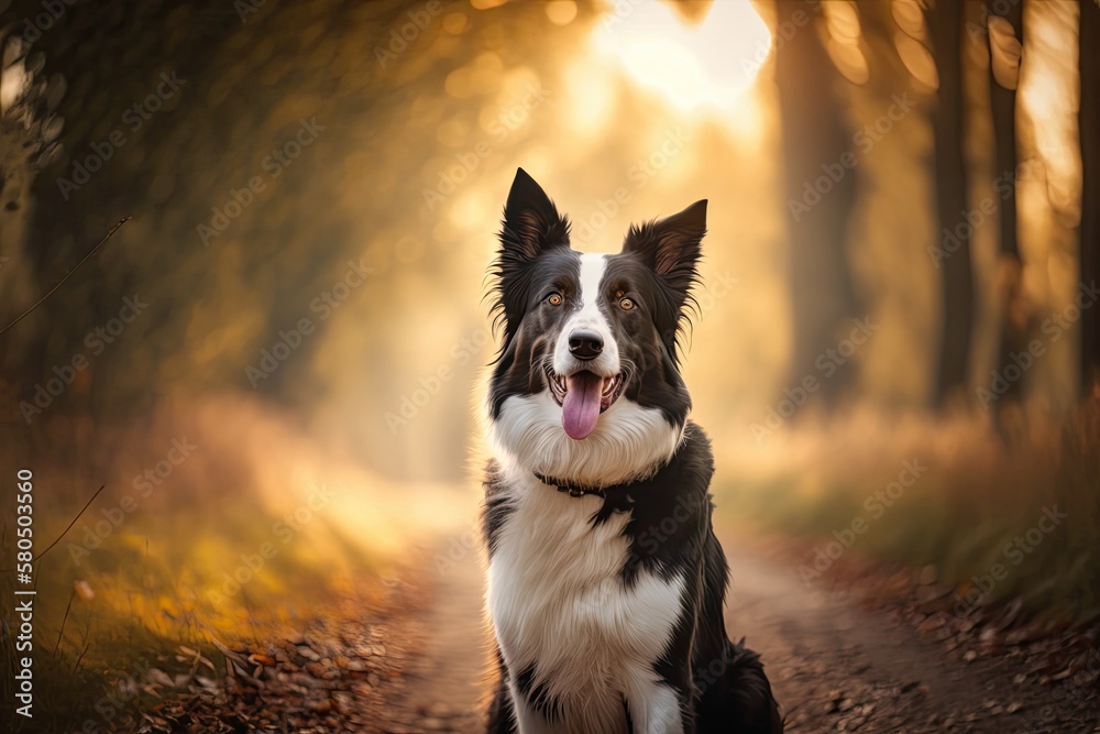 Dog portrait. At the park, a Border Collie dog. Taking dog for a walk. Lifestyle pet photo. Generati