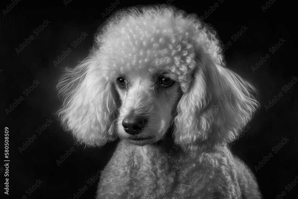 In a classic style, a portrait of a Miniature Poodle. Generative AI