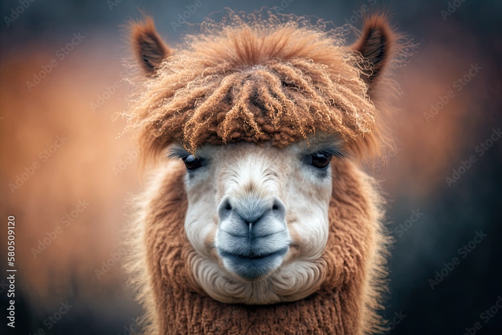 Alpaca Funny Portrait Animal Wild. Generative AI