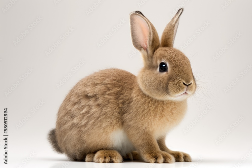 Four month old rabbit sitting on white background. Generative AI